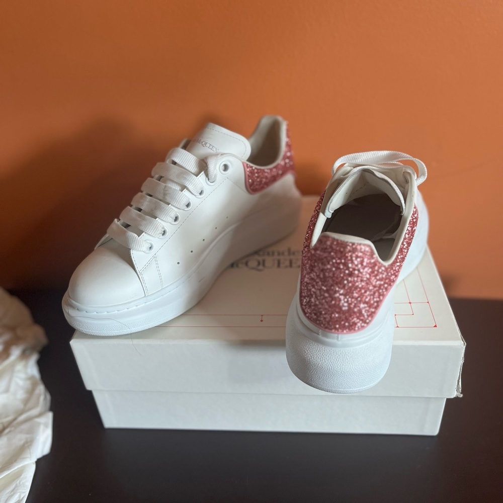 Alexander McQueen sneakers size 39, white with pink sparkles